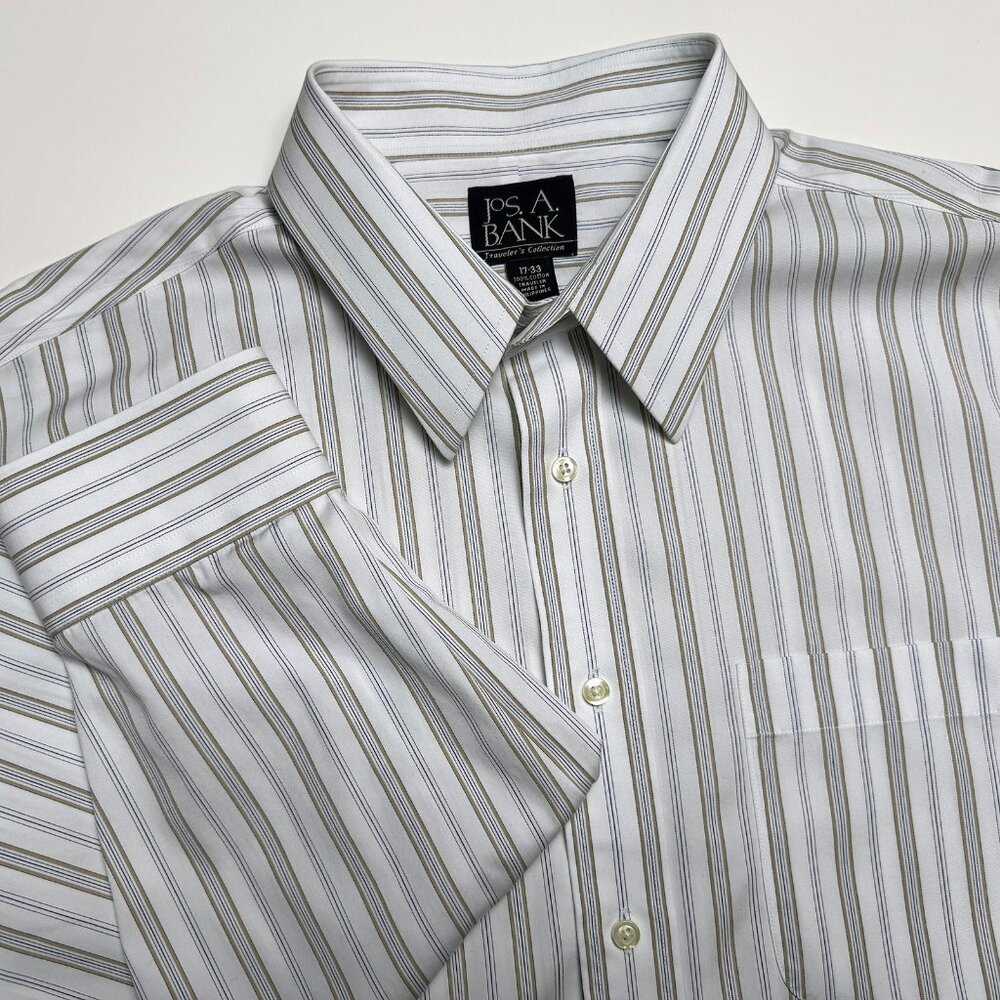 JoS. A. Bank Traveler’s Collection Long Sleeve Dress Shirt – 17-33, Multi-Stripe